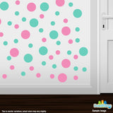 Pink / Mint Green Polka Dot Circles Wall Decals