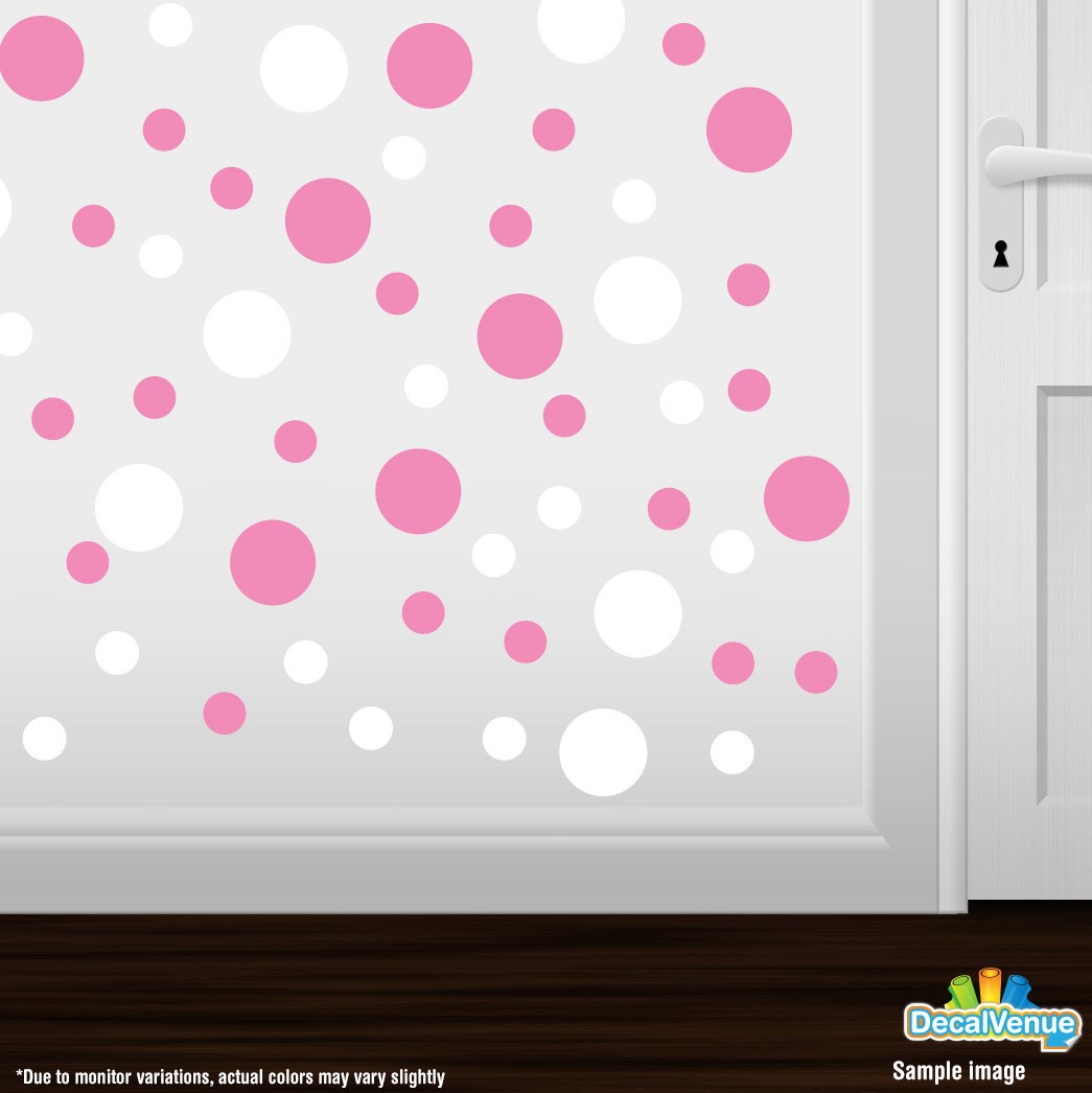 White / Pink Polka Dot Circles Wall Decals