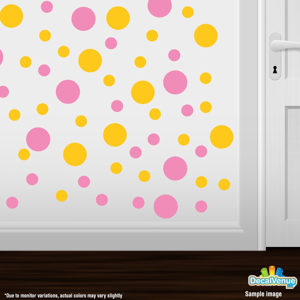 Pink / Yellow Polka Dot Circles Wall Decals