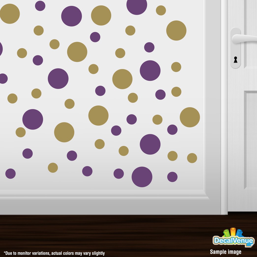 Purple / Metallic Gold Polka Dot Circles Wall Decals