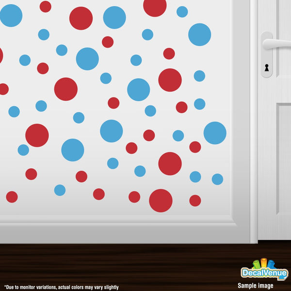 Red / Ice Blue Polka Dot Circles Wall Decals