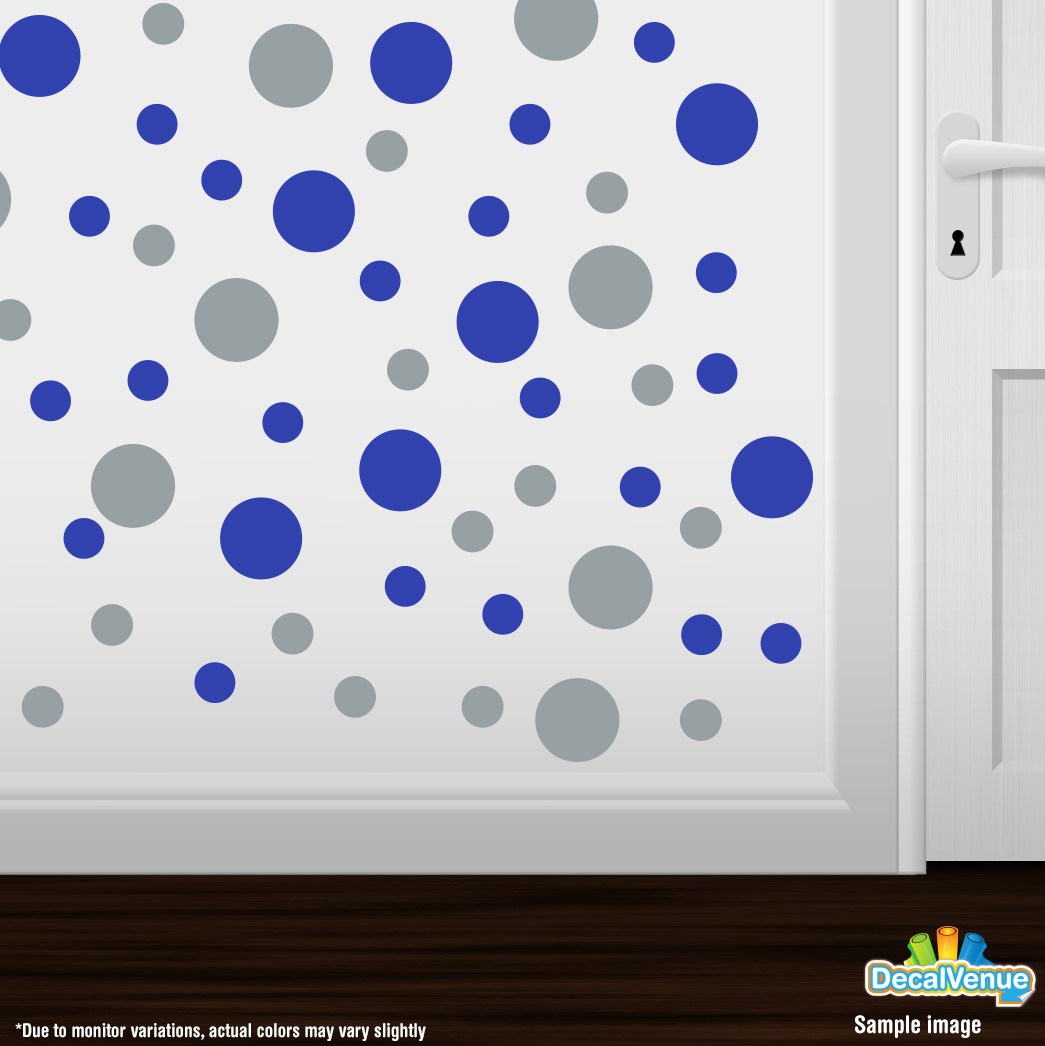 Metallic Silver / Blue Polka Dot Circles Wall Decals