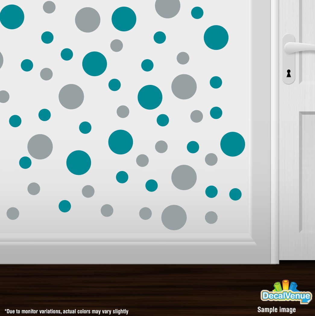 Turquoise / Metallic Silver Polka Dot Circles Wall Decals