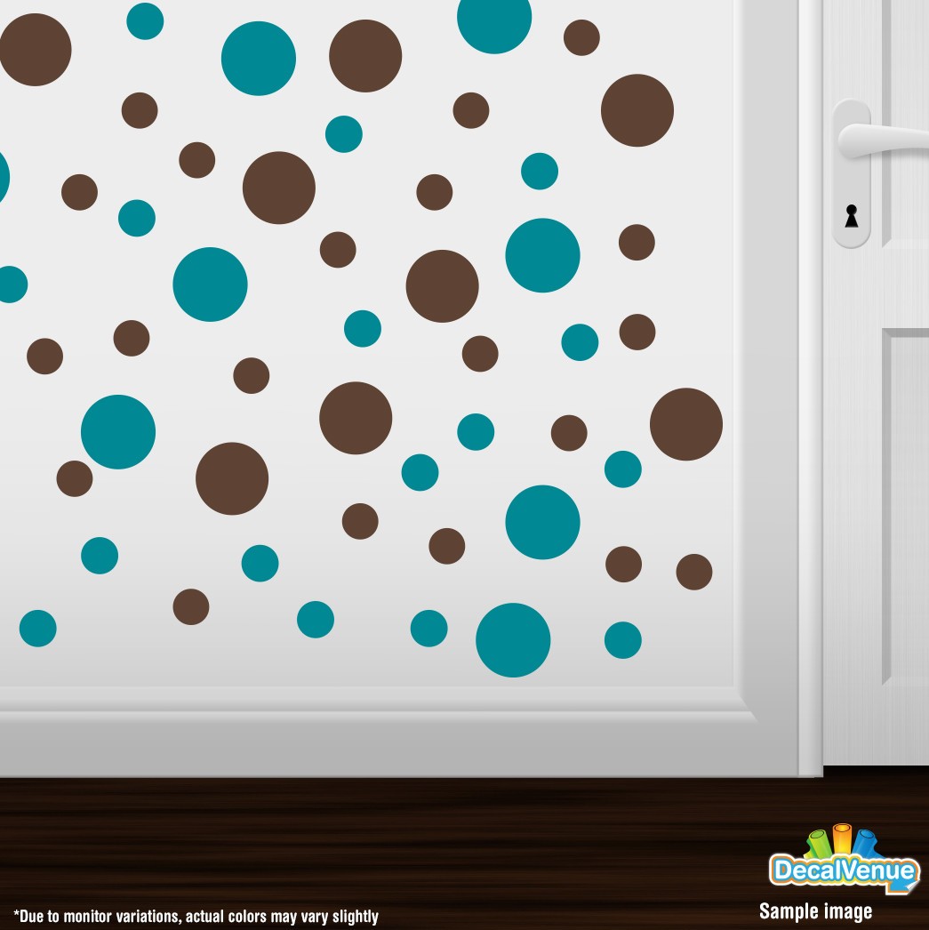 Turquoise / Chocolate Brown Polka Dot Circles Wall Decals