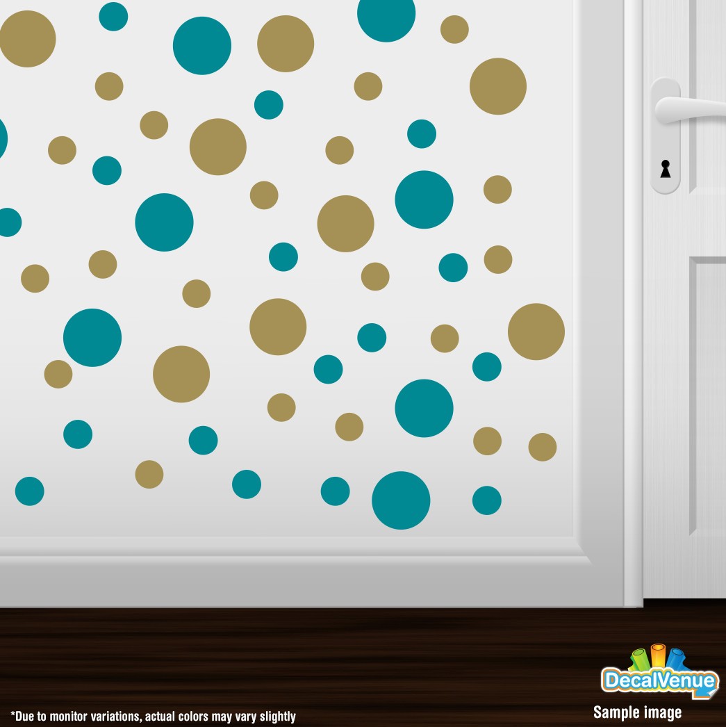 Turquoise / Metallic Gold Polka Dot Circles Wall Decals