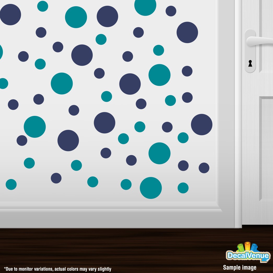 Turquoise / Navy Blue Polka Dot Circles Wall Decals