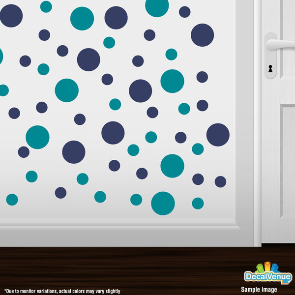 Turquoise / Navy Blue Polka Dot Circles Wall Decals