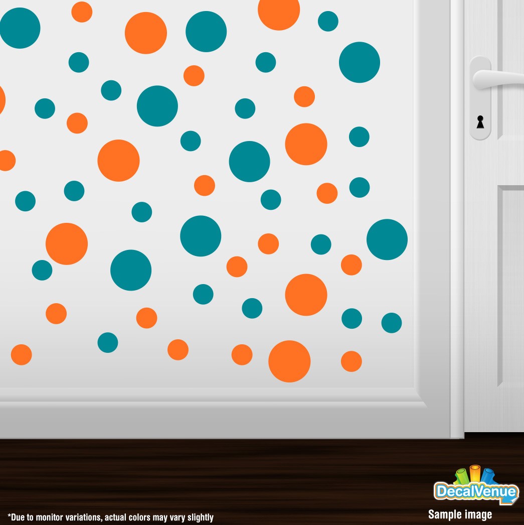 Turquoise / Orange Polka Dot Circles Wall Decals