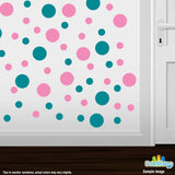 Turquoise / Pink Polka Dot Circles Wall Decals
