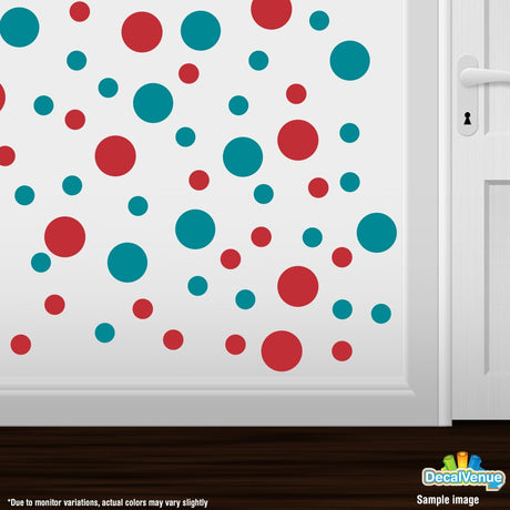 Turquoise / Red Polka Dot Circles Wall Decals