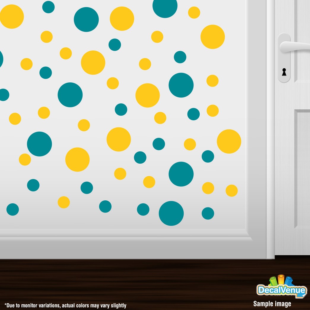 Turquoise / Yellow Polka Dot Circles Wall Decals