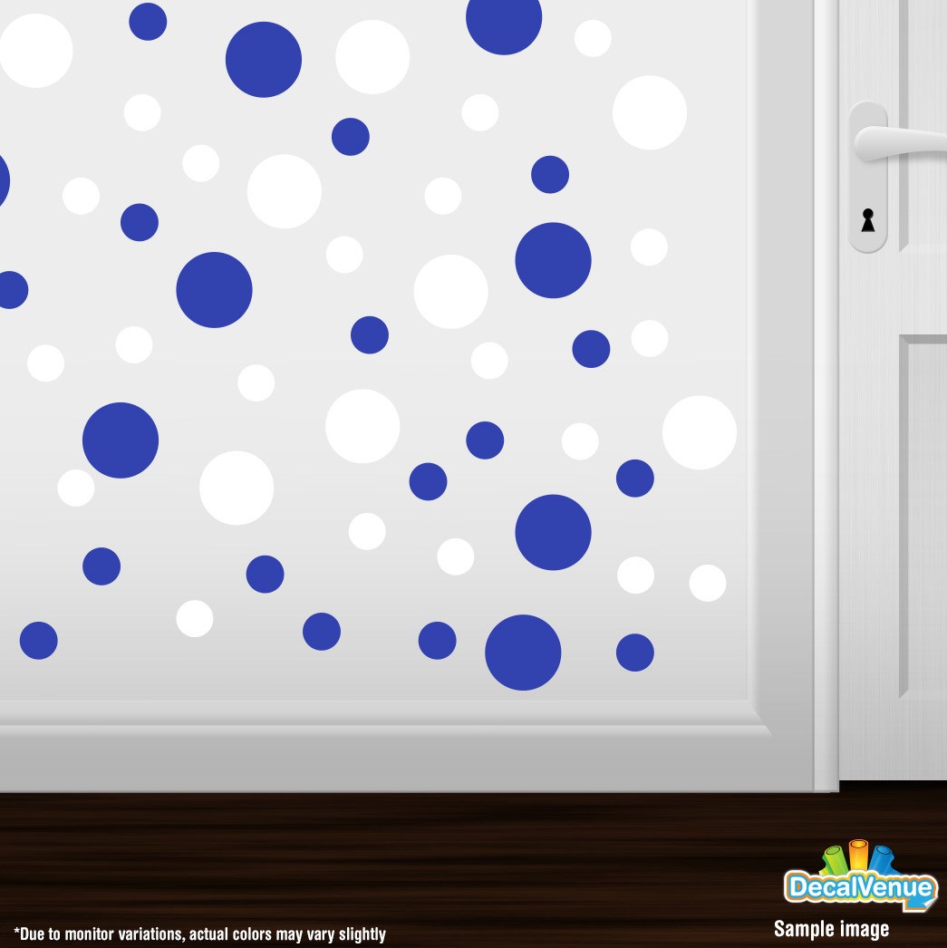 White / Blue Polka Dot Circles Wall Decals