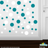 White / Turquoise Polka Dot Circles Wall Decals