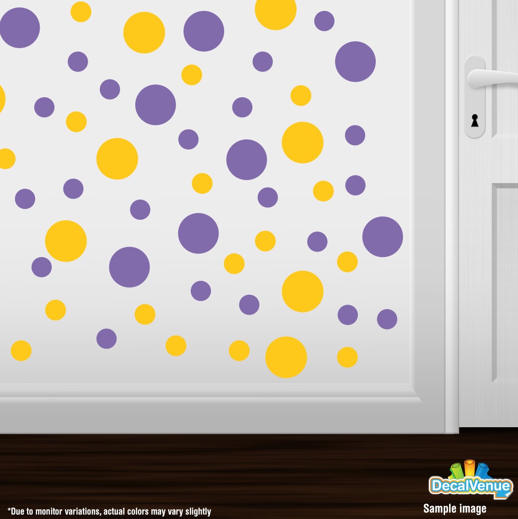 Yellow / Lavender Polka Dot Circles Wall Decals
