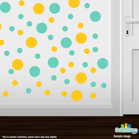 Yellow / Mint Green Polka Dot Circles Wall Decals
