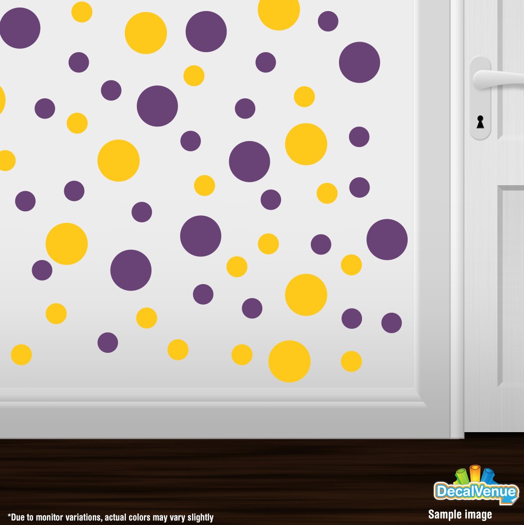 Yellow / Purple Polka Dot Circles Wall Decals