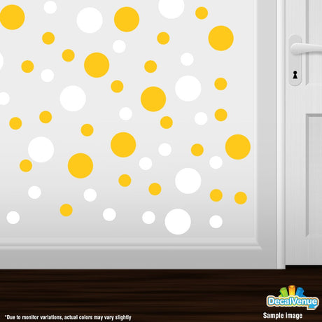Decorative yellow and white polka dot circles wall decals