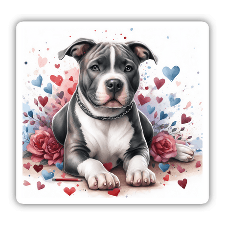 Roses and Hearts Gray Pitbull