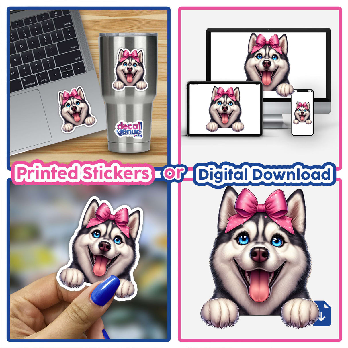 Peeking Husky Dark Pink Bow