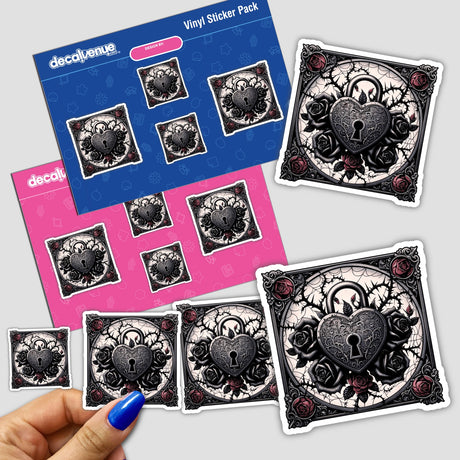Gothic Victorian Locked Heart: Digital Stickers with Ornate Designs and Floral Accents