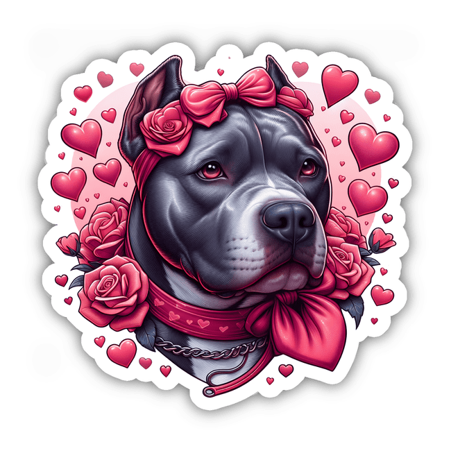 Gray Cropped Pitbull Hearts and Roses