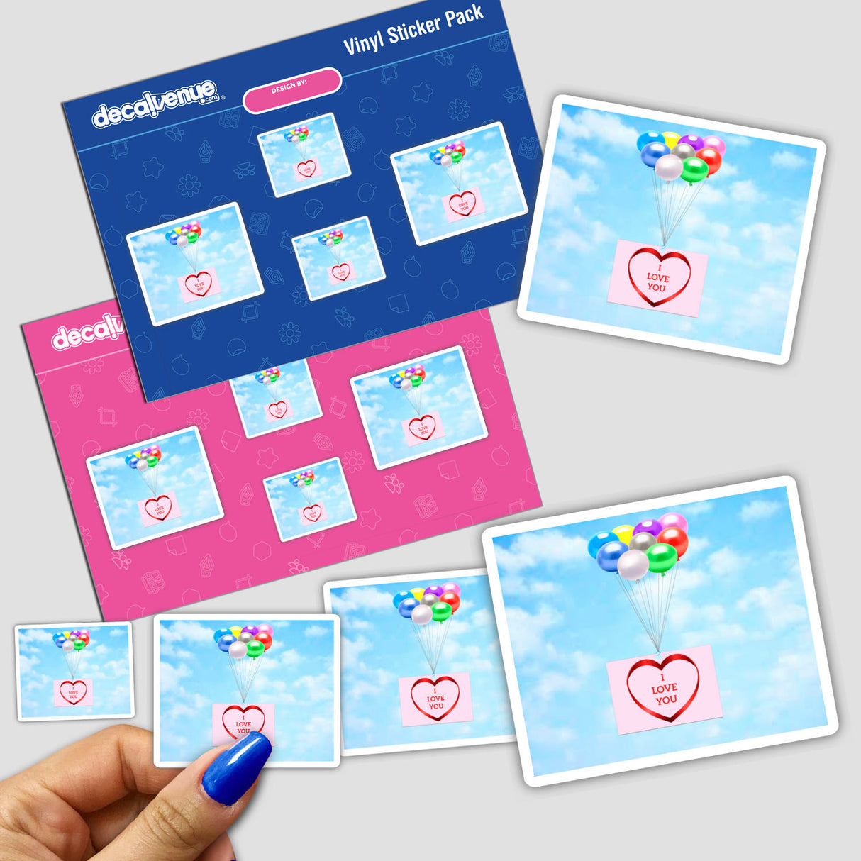 BALLOONS FLOATING IN THE SKY SUSPENDING AN I LOVE YOU HEART SIGN