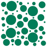 Set of assorted green polka dot circles on a plain background