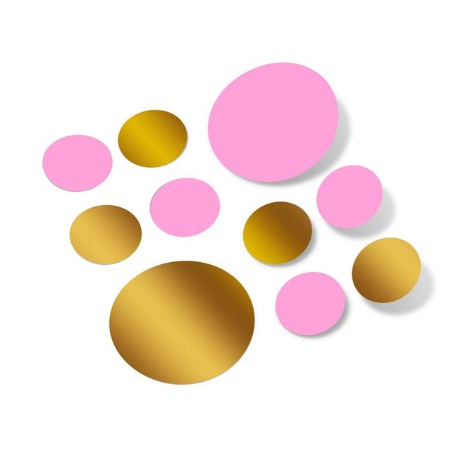 Pink / Metallic Gold Polka Dot Circles Wall Decals