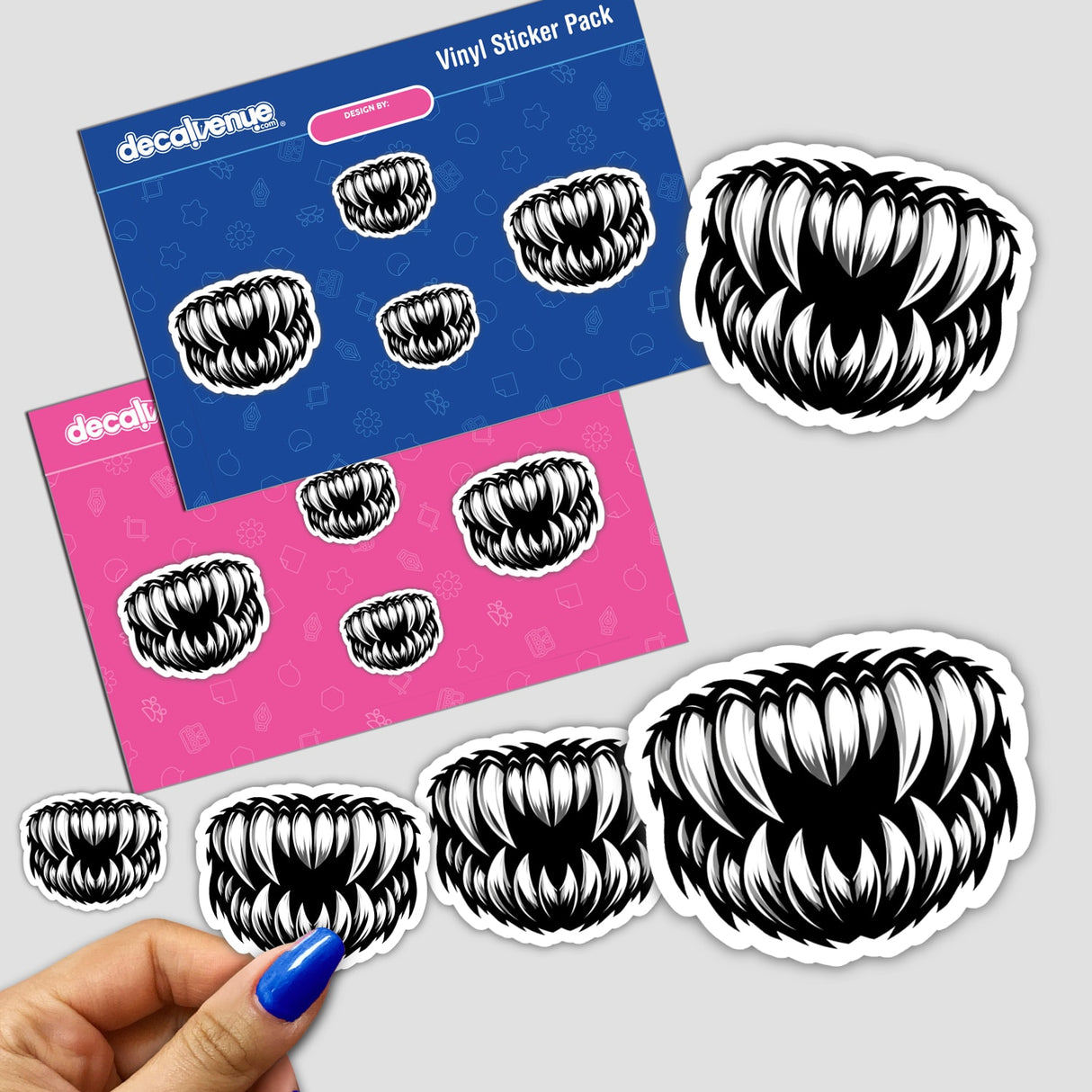 Savage beast teeth - Fierce, monochrome digital artwork stickers for expressing your unique style, showcased in the Decal Venue product image.