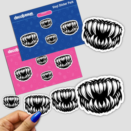 Savage beast teeth - Fierce, monochrome digital artwork stickers for expressing your unique style, showcased in the Decal Venue product image.