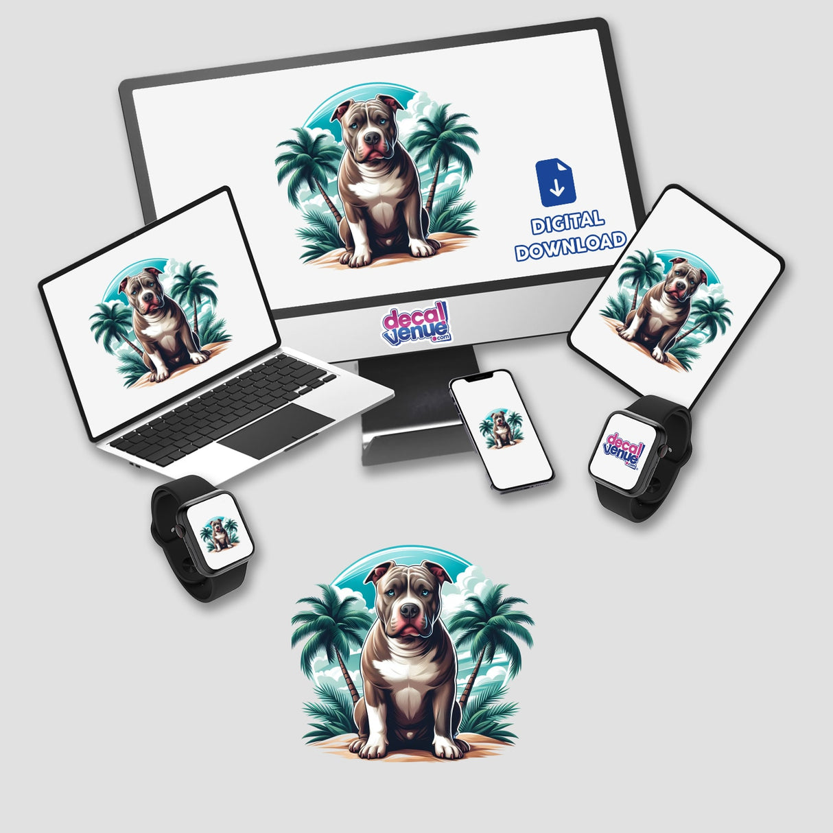 Pitbull Dog and Palm Trees
