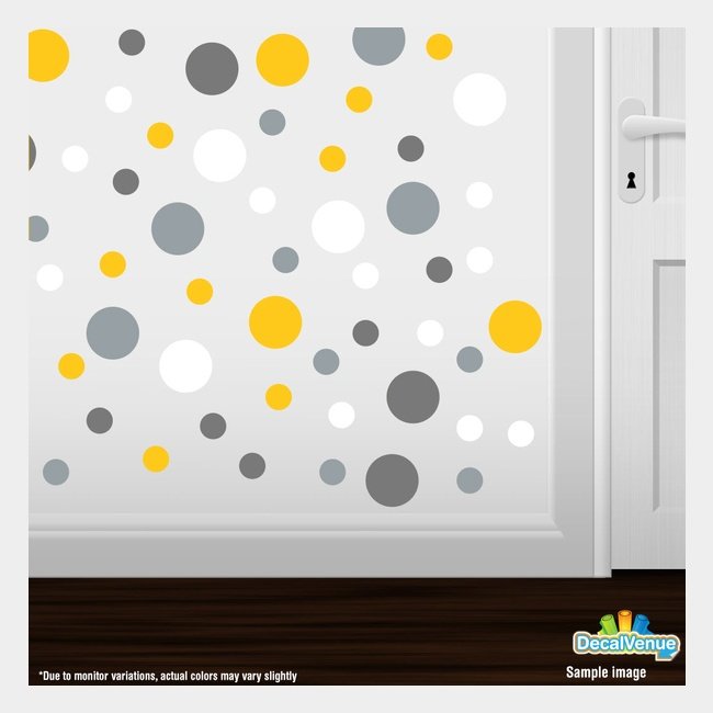 Yellow / Grey / Silver / White Polka Dot Circles Wall Decals