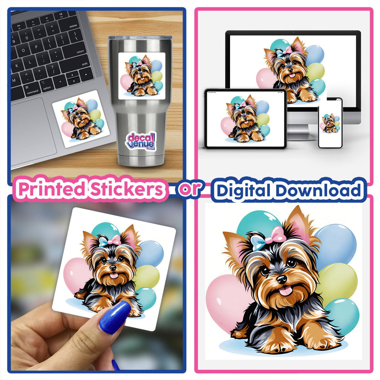 Cute Girl Yorkie w/ Balloons