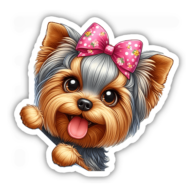 Sideways Peeking Pink Bow Yorkie
