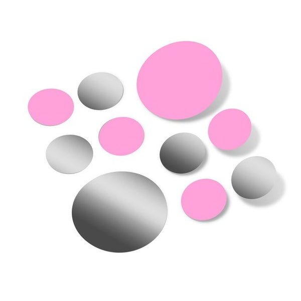Pink / Metallic Silver Polka Dot Circles Wall Decals