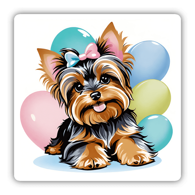 Cute Girl Yorkie w/ Balloons