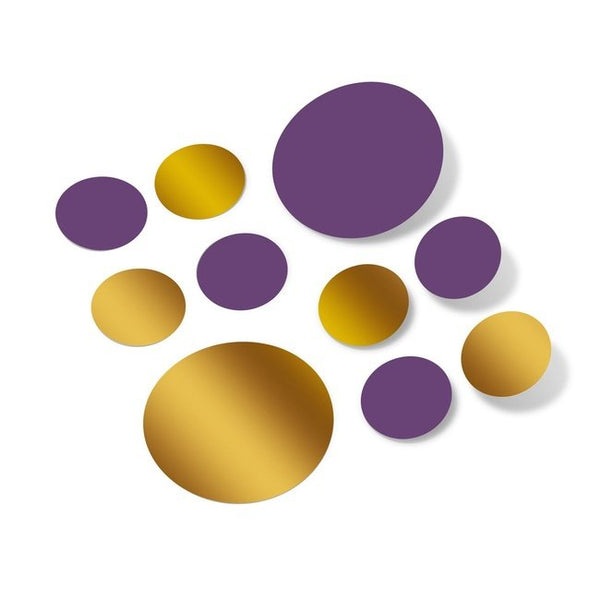 Purple / Metallic Gold Polka Dot Circles Wall Decals
