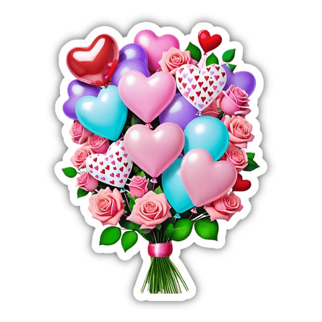 Bouquet Heart Balloons and Roses