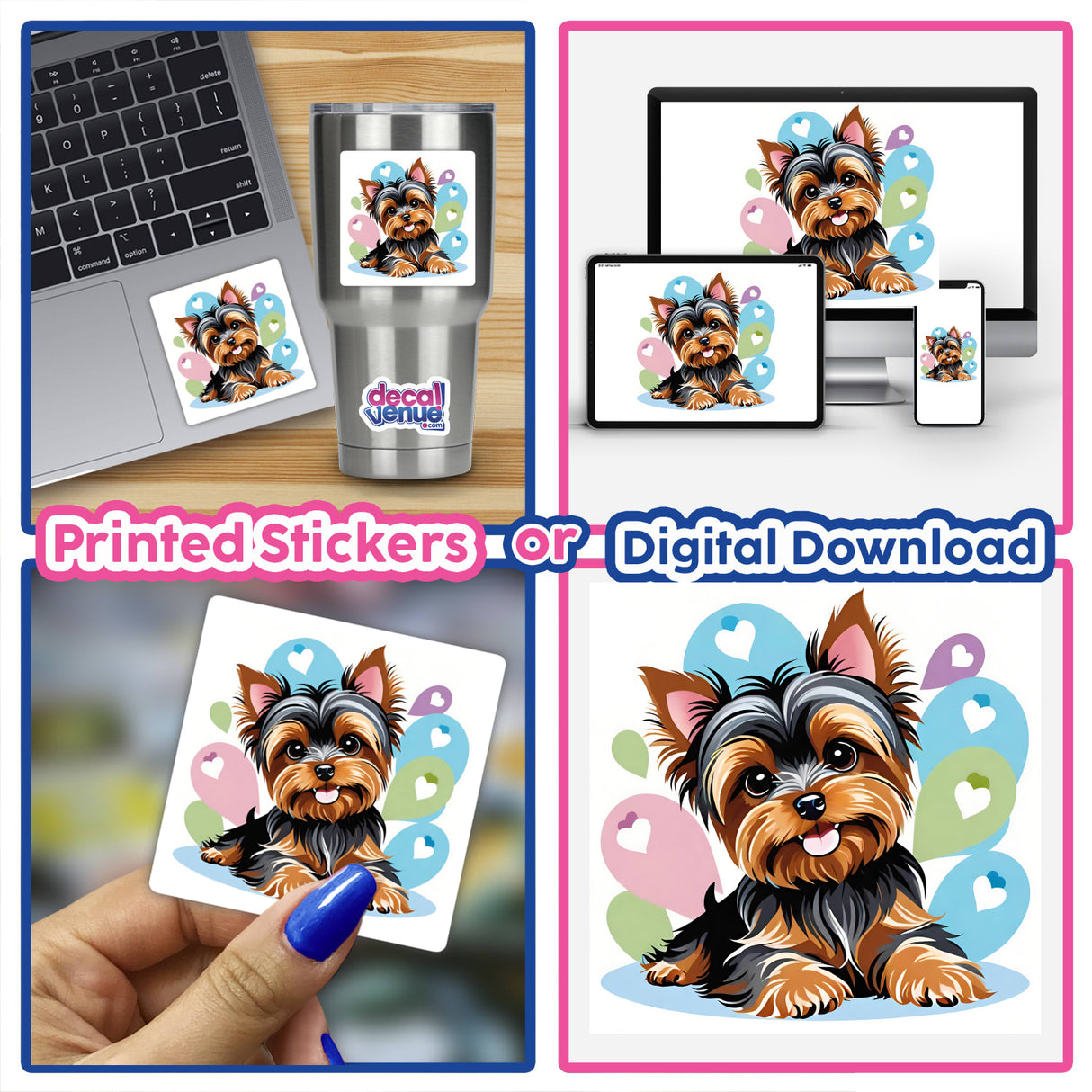 Cute Smiling Boy Yorkie w/ Heart Balloons