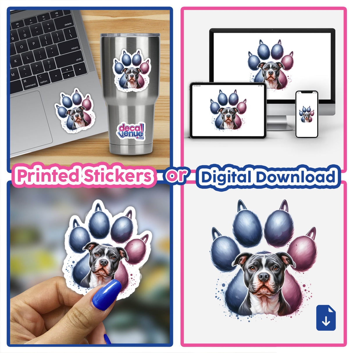 Pink and Blue Pitbull Pawprint