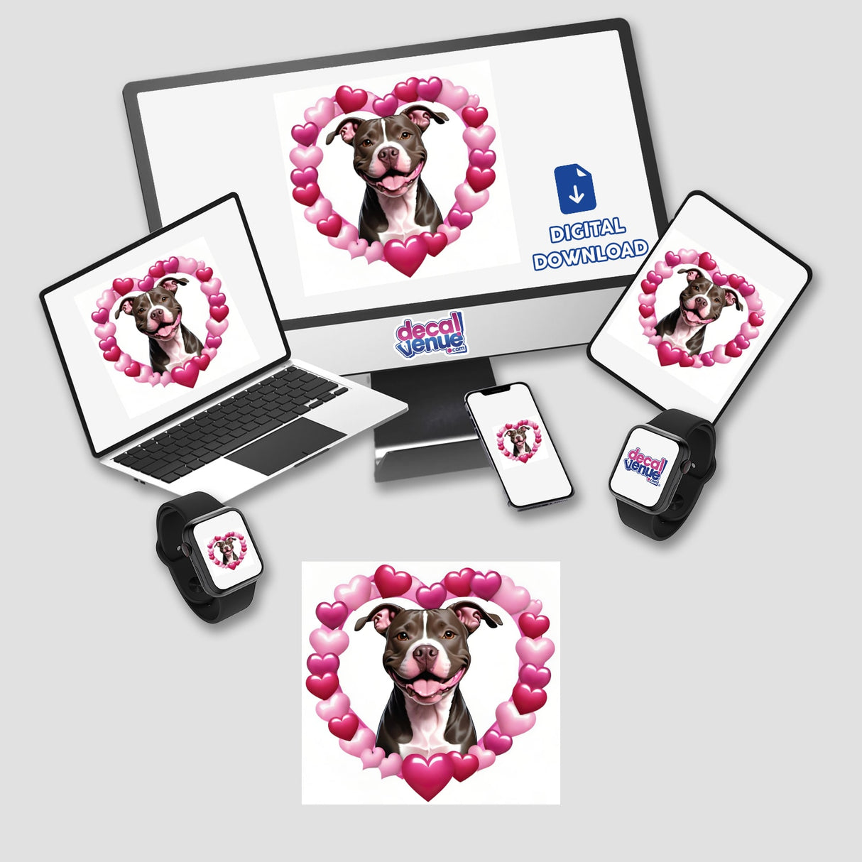 Happy Pitbull in Heart Frame