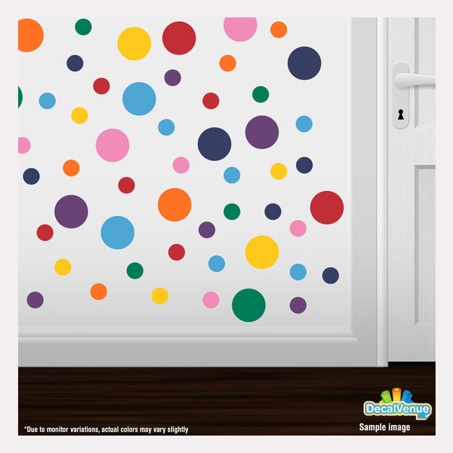 Rainbow 8 Color Mix Polka Dot Circles Wall Decals