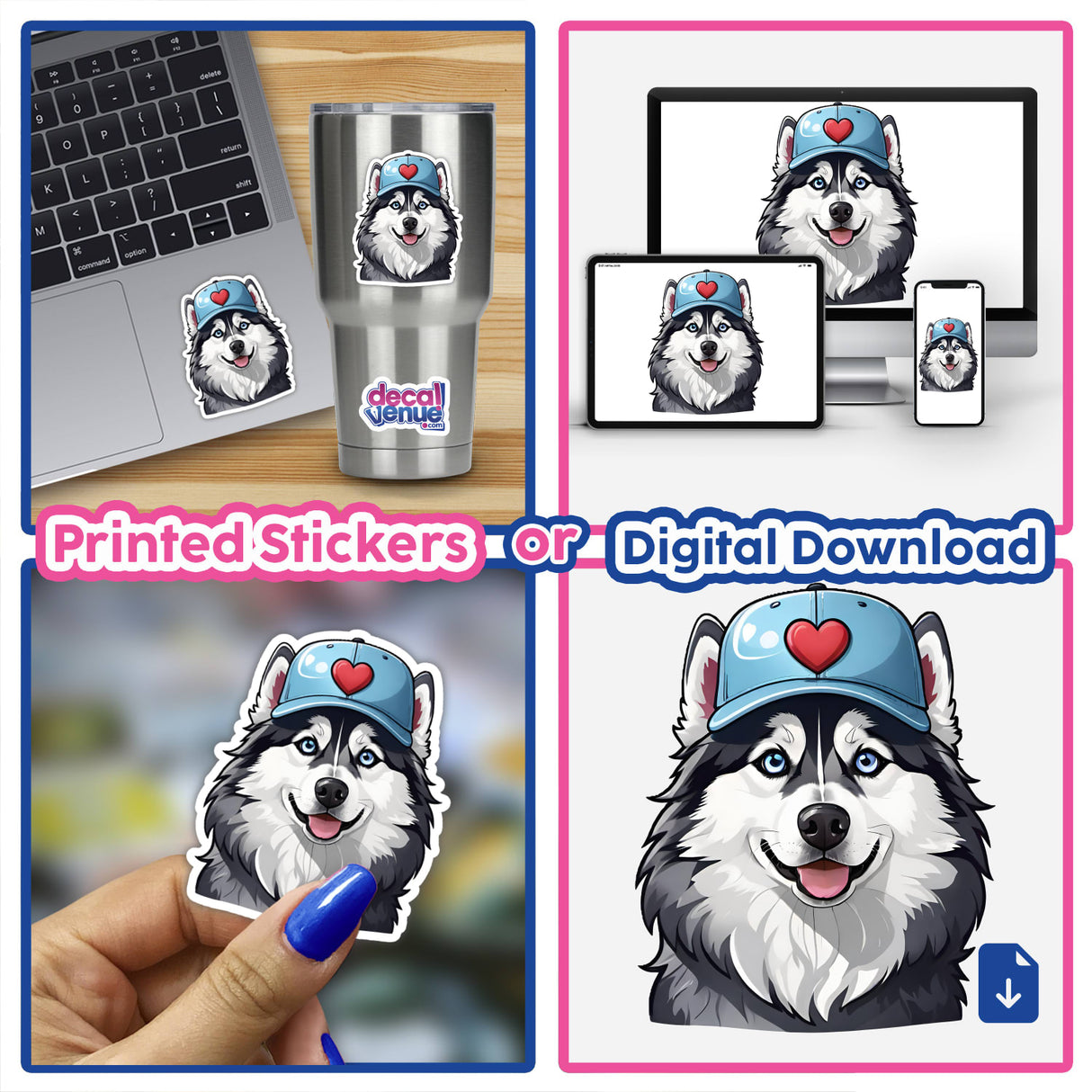 Smiling Husky Wearing Heart Baseball Cap