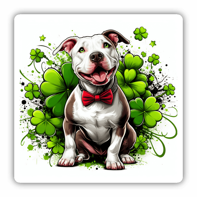 Red Bowtie Pitbull and Clovers