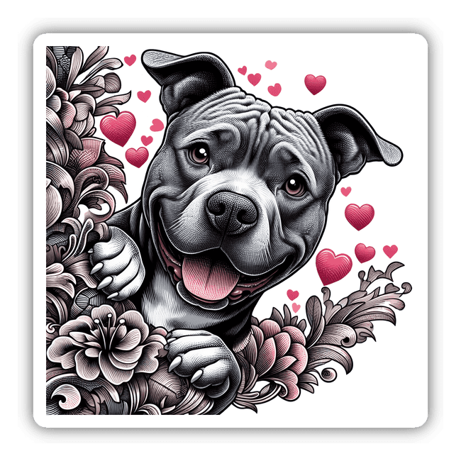 Peeking Over Flowers Pitbull