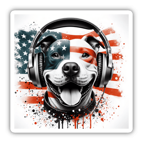American Flag Faced Pitbull w/ Headphones II