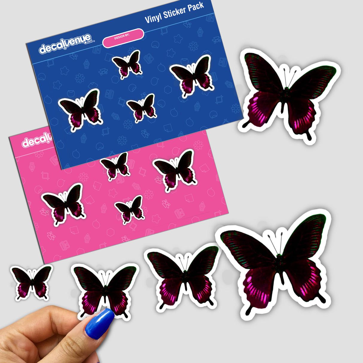 BLACK, MAGENTA, AND GREEN BUTTERFLY