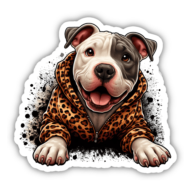Eye Patch Pitbull with Leopard Jacket