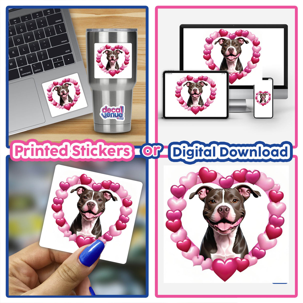 Happy Pitbull in Heart Frame