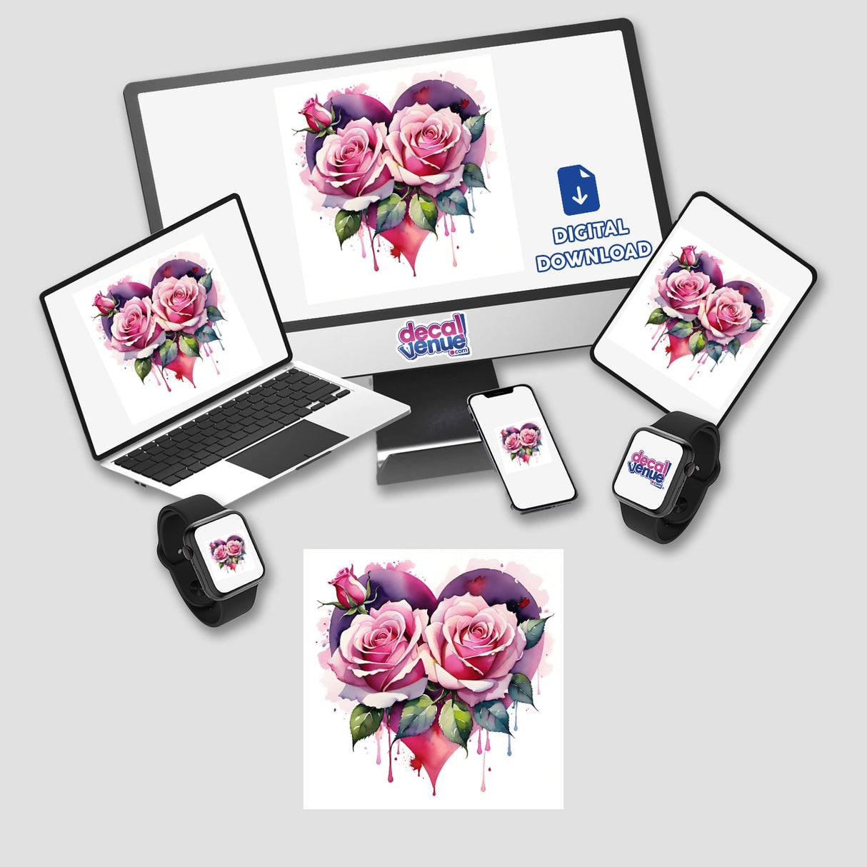 Watercolor Heart Roses